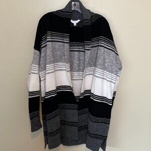 Trim True Women's Black/White/Gray Striped Cardigan Size 12-14